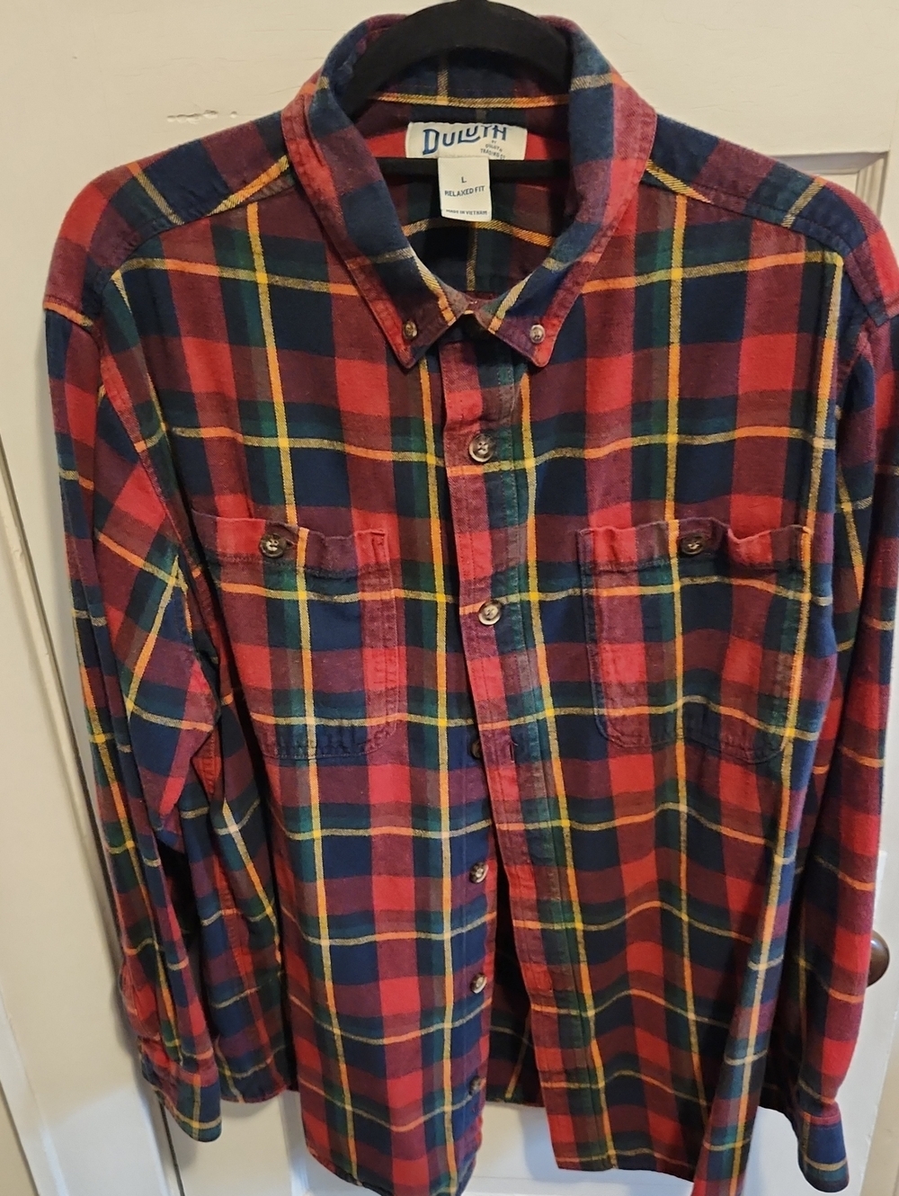 Duluth Trading Co & Yellow Plaid Button-Down Shirt - Large